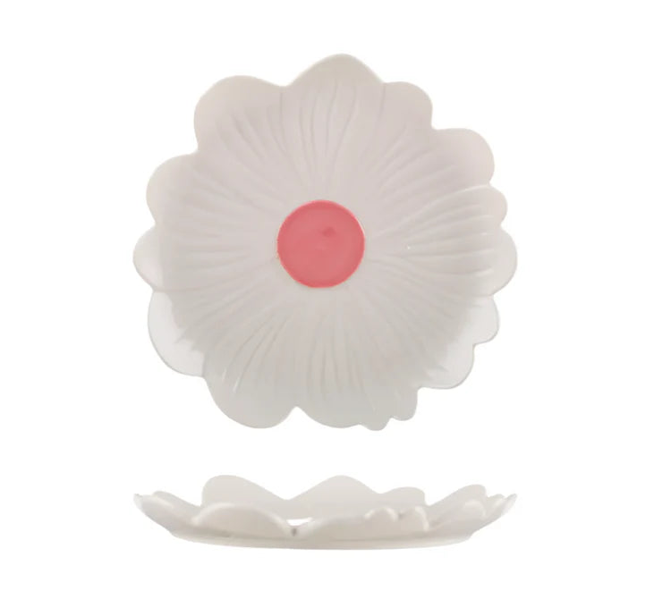 Large Flower Plate - White with Pink Centre