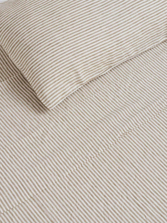 Olive Stripes 100% Linen Duvet Cover - Queen
