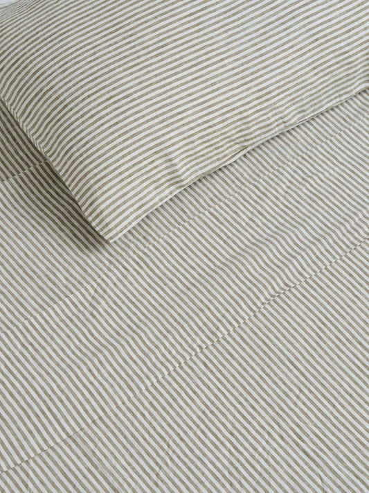 Olive Stripes 100% Pure Linen Pillowcase Set (2P)