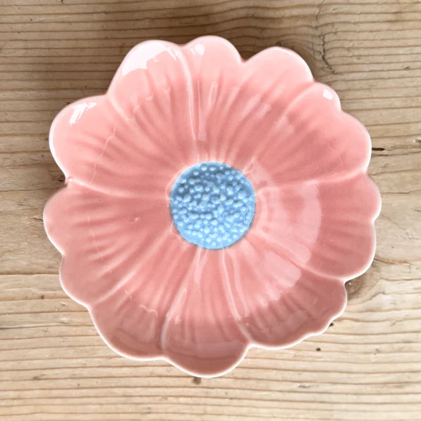 Flower Trinket Dish - Pink with Blue Centre