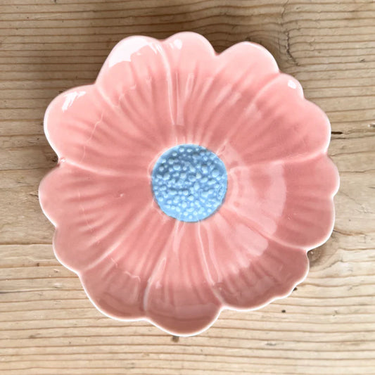 Flower Trinket Dish - Pink with Blue Centre