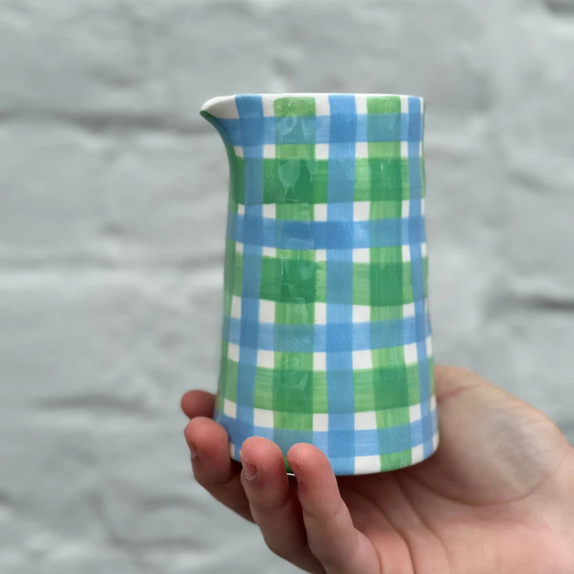 Blue & Green Gingham Milk Jug