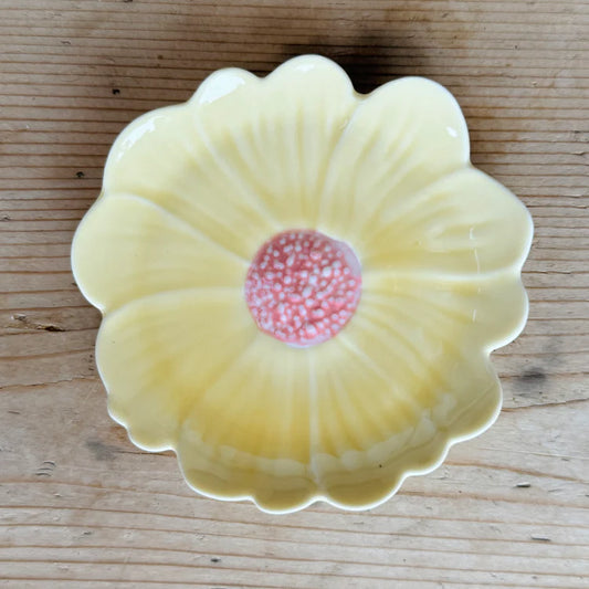Flower Trinket Dish - Yellow with Pink Centre