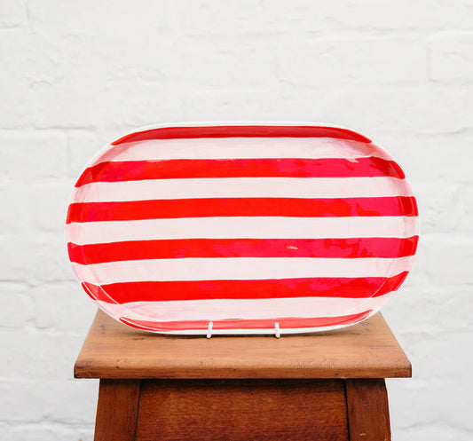 Oval Platter - Pink & Red Stripe
