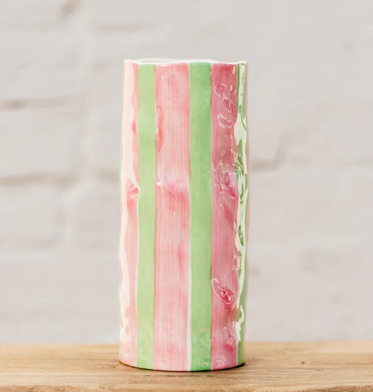 Medium Vase - Pink and Green Stripe