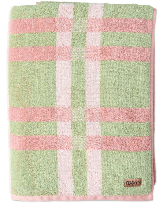 Pistachio Tartan Terry Bath Sheet / Beach Towel