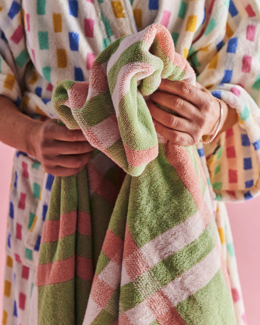 Pistachio Tartan Terry Bath Sheet / Beach Towel