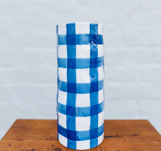 Classic Blue Gingham - Medium Vase
