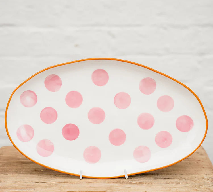 Small Oval Platter - Pink Spot with Orange Rim