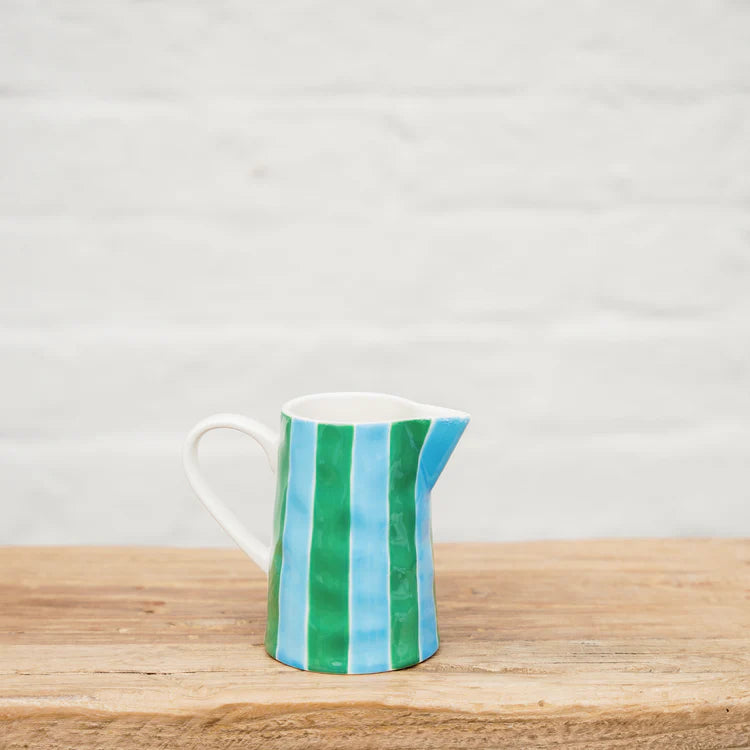 Milk Jug - Green and Cornflower Stripes