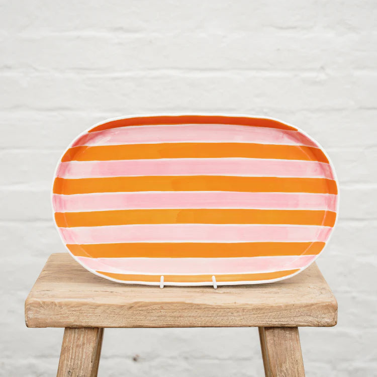 Oval Platter - Pink and Orange Stripe