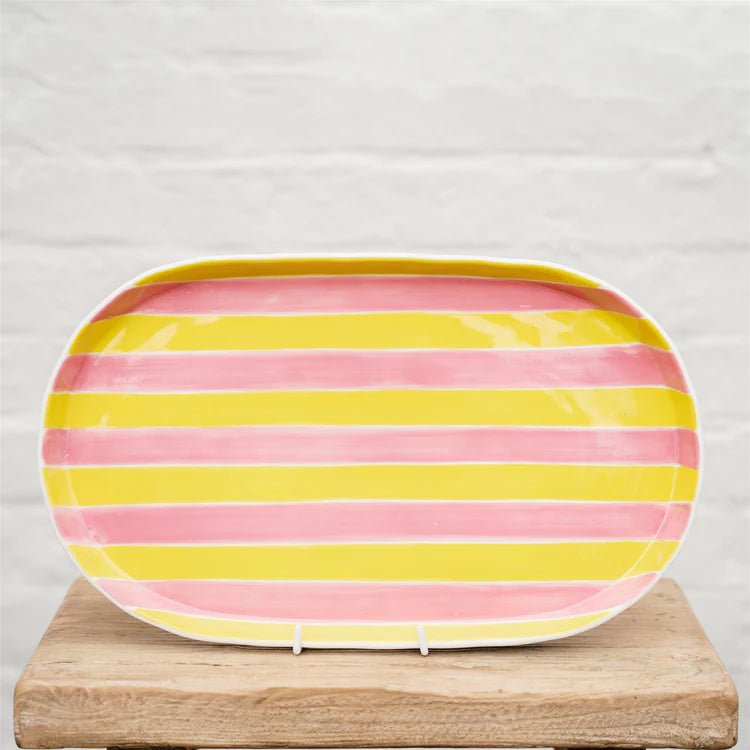 Oval Platter - Pink and Yellow Stripe