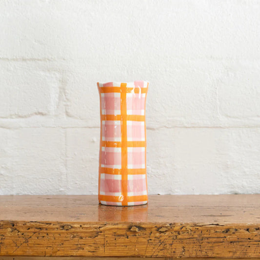 Small Vase - Pink and Orange Gingham