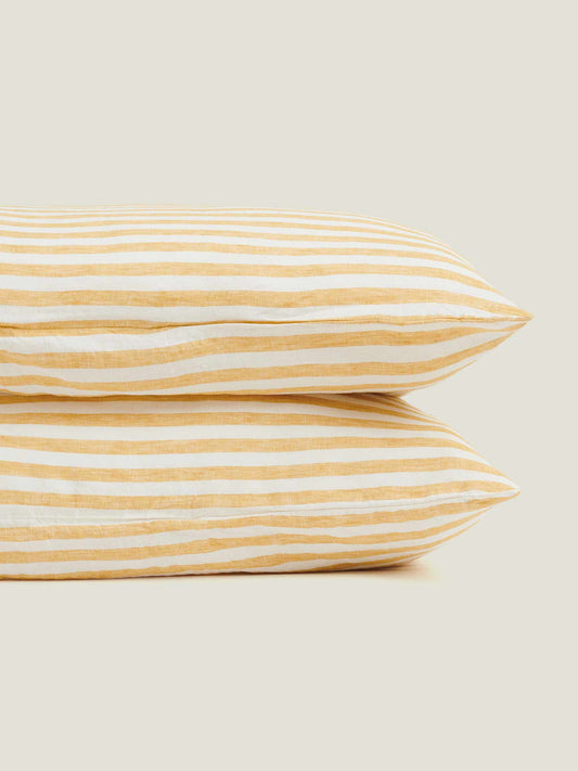 Yellow Stripes 100% Pure Linen Pillowcase Set (2P)