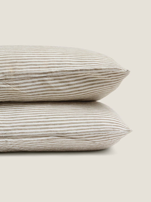 Olive Stripes 100% Pure Linen Pillowcase Set (2P)