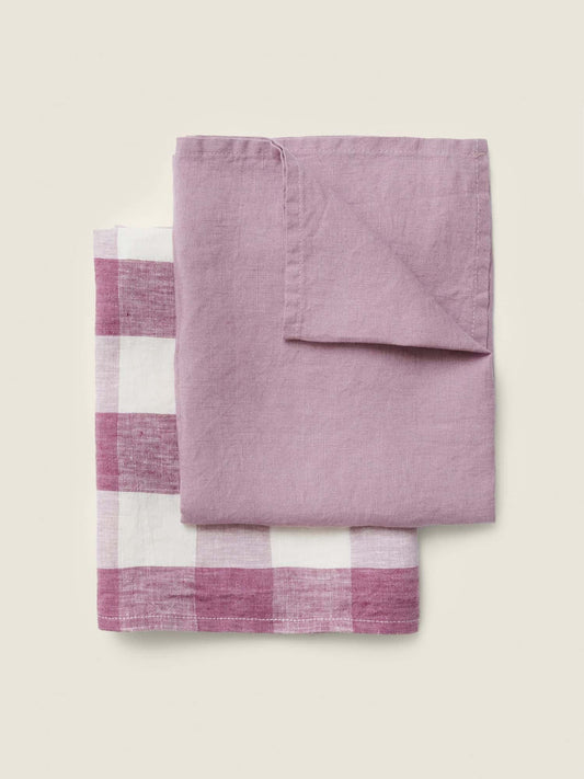 Lavender Check Linen Tea Towel Set of 2