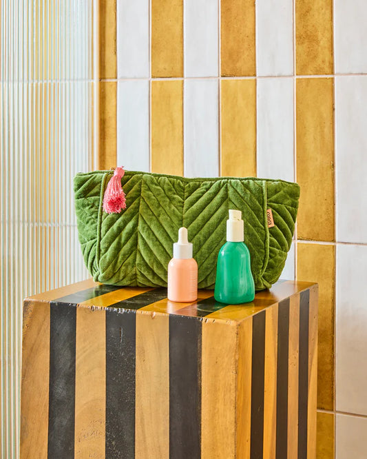 Moss Velvet Toiletry Bag