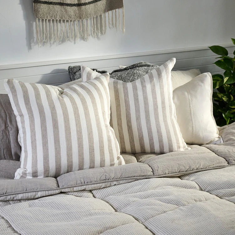 Santi Linen Cushion - Off White / Natural Stripe 50 x 50cm
