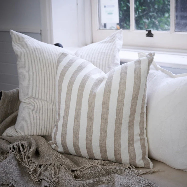Santi Linen Cushion - Off White / Natural Stripe 50 x 50cm