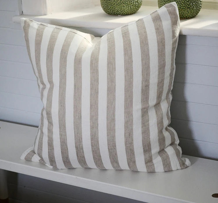 Santi Linen Cushion - Off White / Natural Stripe 50 x 50cm