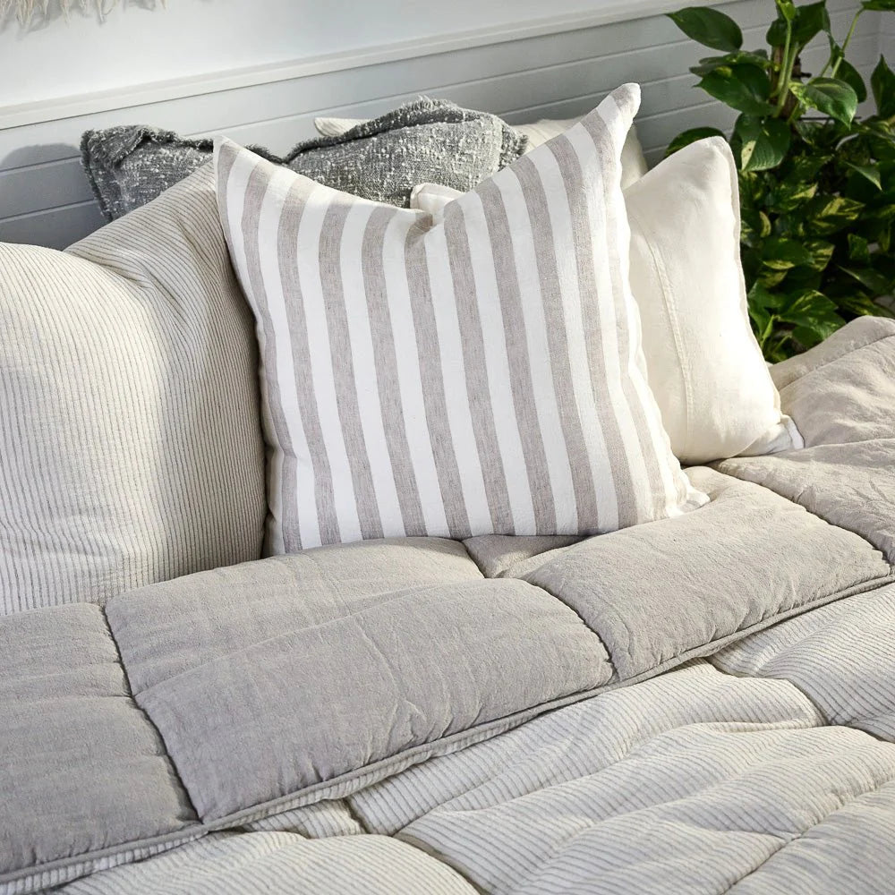 Santi Linen Cushion - Off White / Silver Stripe 50 x 50cm