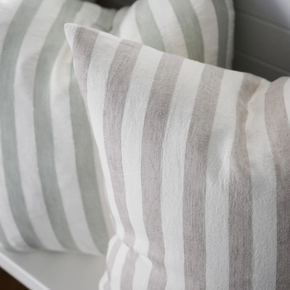 Santi Linen Cushion - Off White / Silver Stripe 50 x 50cm