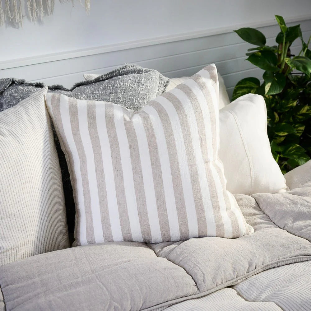 Santi Linen Cushion - Off White / Silver Stripe 50 x 50cm
