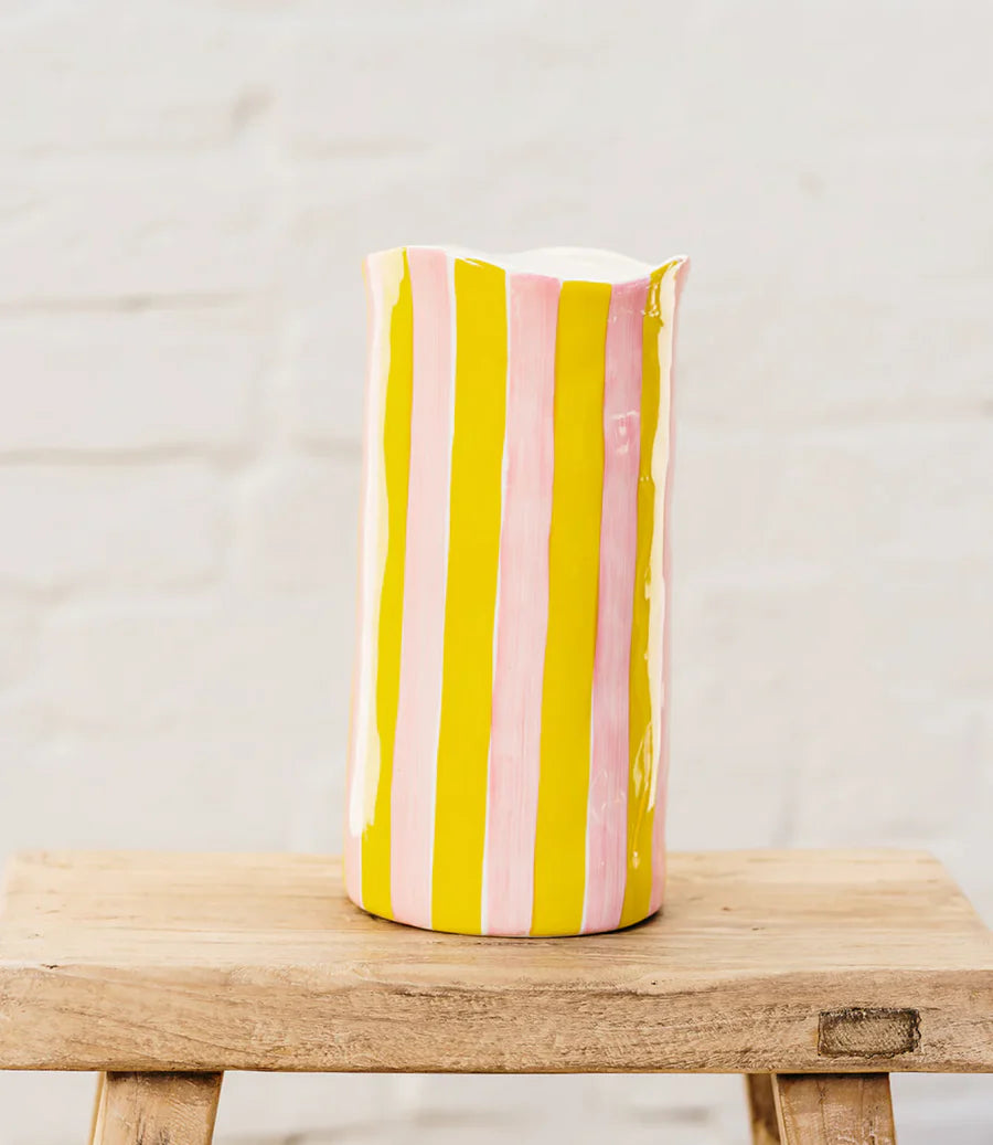 Medium Vase - Pink and Yellow Stripe